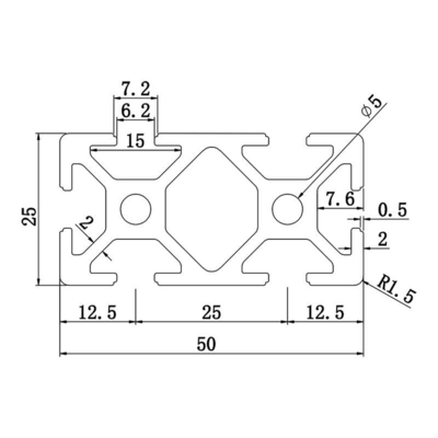 25*50 Factory Customized T Slot Aluminum Extrusion Profile for Industry Equipment Frame